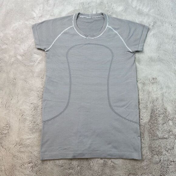 Lululemon Striped Swiftly Tech White Top TShirt Size 8 Running Sports Stretch - Picture 3 of 9